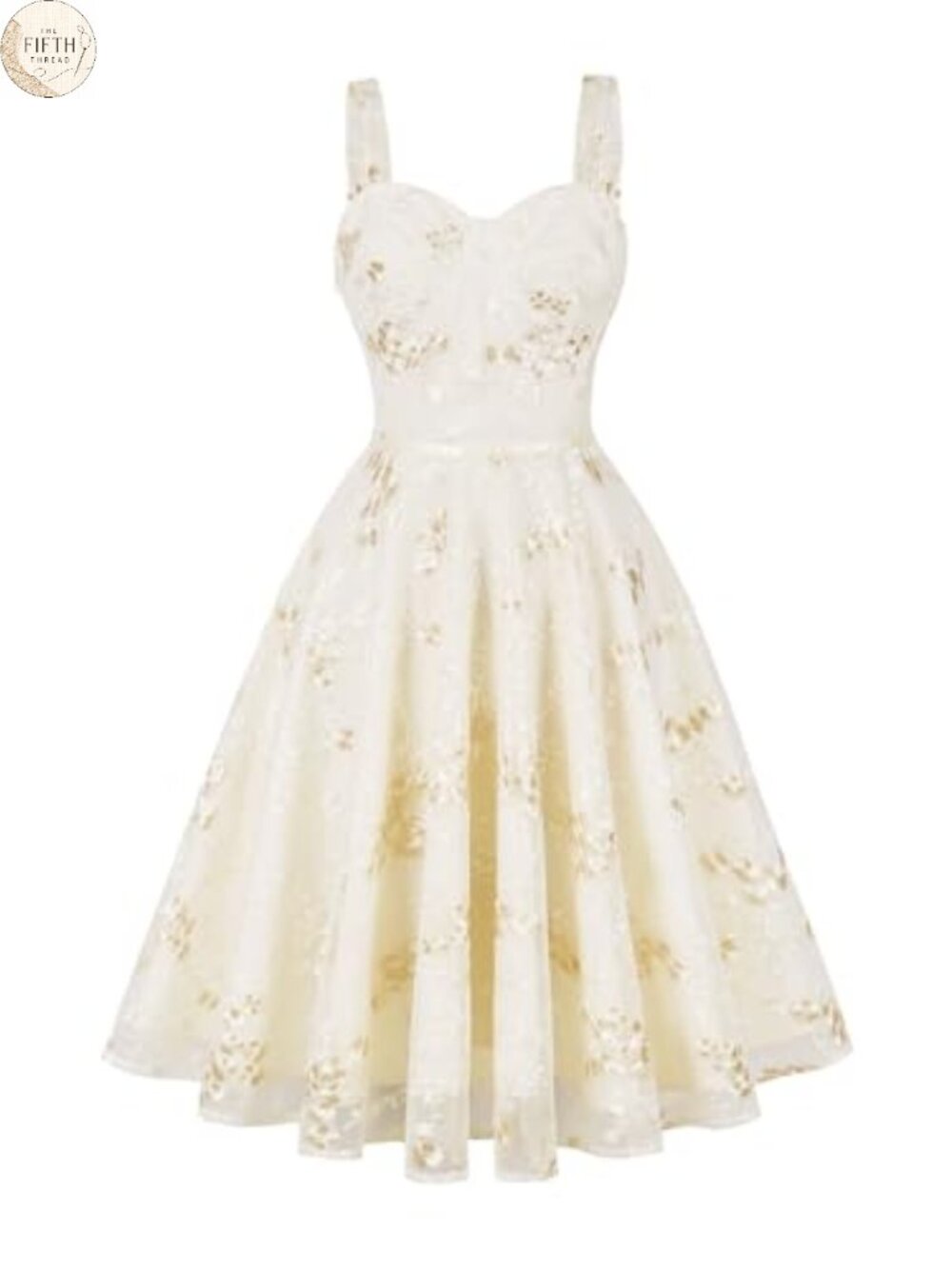 IWEMEK Spaghetti Strap Floral Embroidered Tulle A-Line Dress